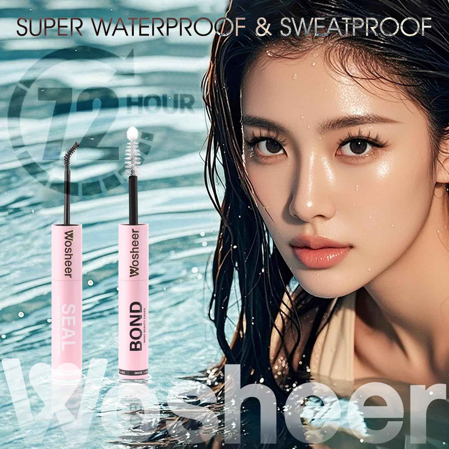 WOSHEER Lash Glue Bond and Seal Waterproof Long Lasting Strong Hold 2 in 1 Eyelash Glue Lash Bond and Seal Cluster Eyelash Bond and Seal for DIY Lash Extensions - Black