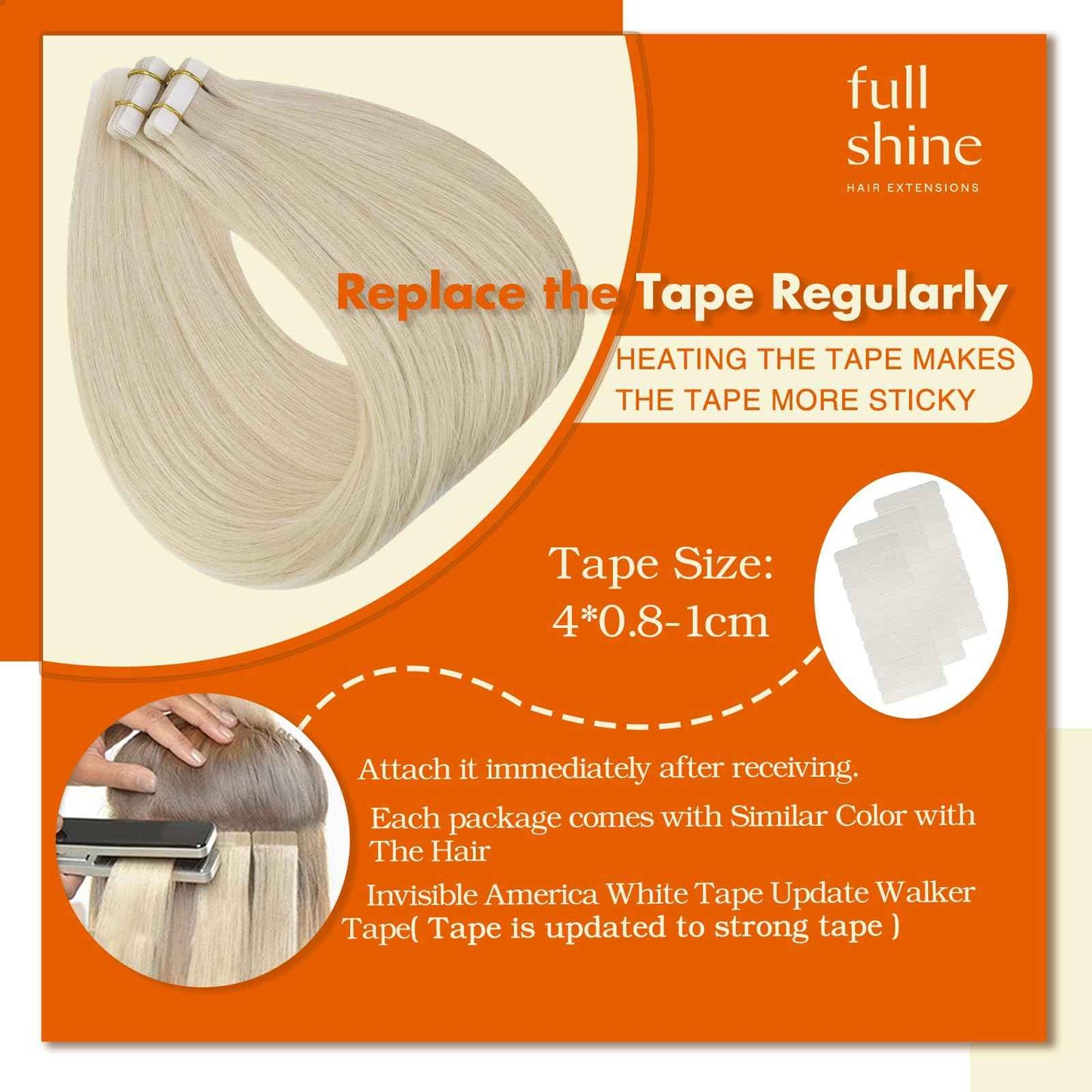 Full Shine Tape in Hair Extensions Human Hair 12 Inch Straight 60 Grams Color 60 Platinum Blonde 40Pcs