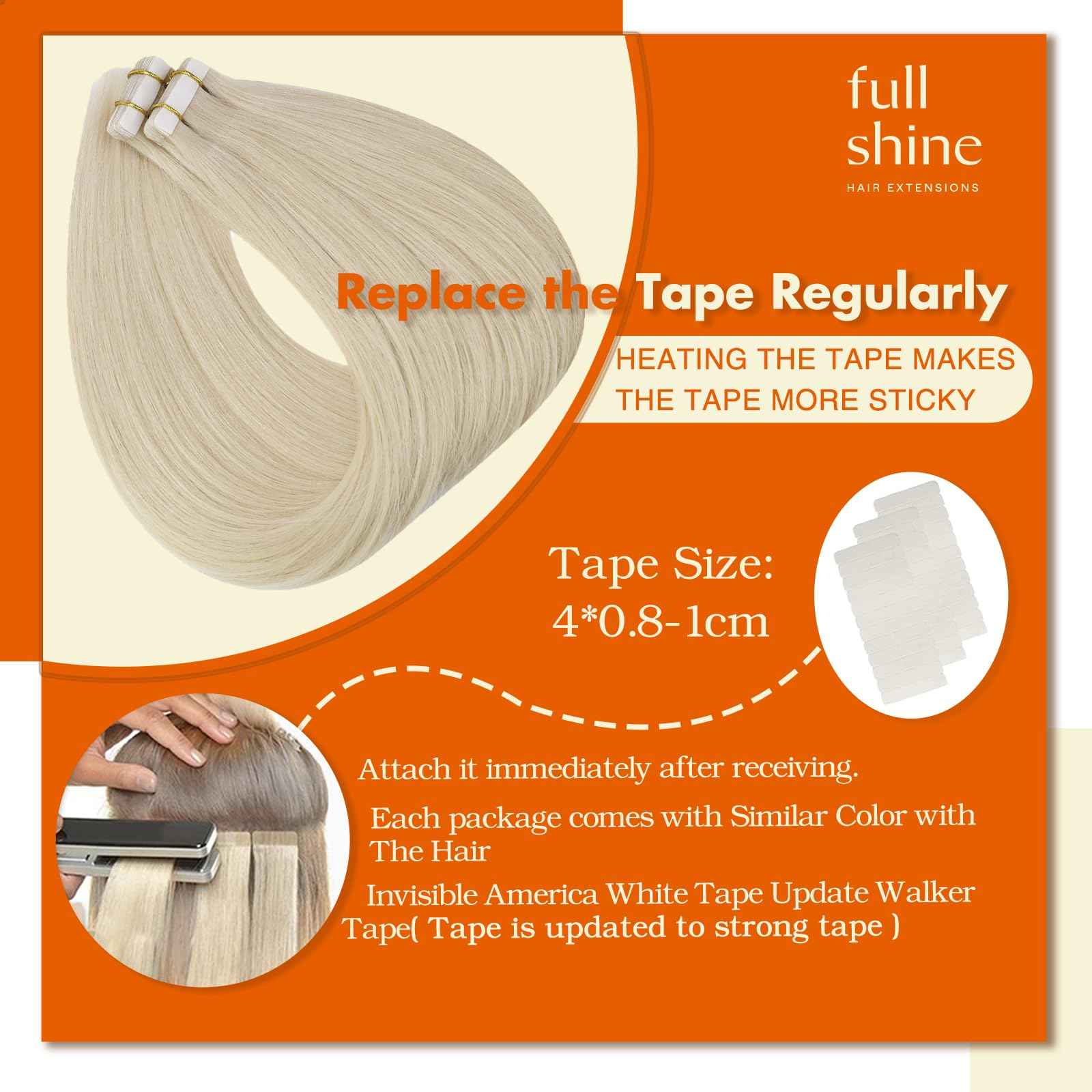 Full Shine Tape in Hair Extensions Human Hair 12 Inch Straight 60 Grams Color 60 Platinum Blonde 40Pcs