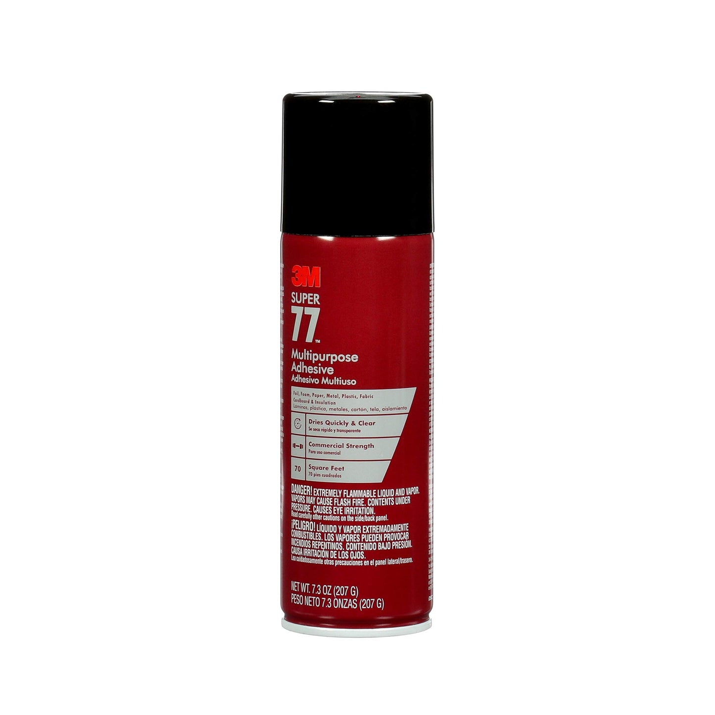 3M Super 77 Multipurpose Spray Adhesive, 7.3 oz., Provides Secure Bond In 15 Seconds, Dries Clear, Ideal For Plastic, Glass, Paper, Fabric, Wood, Foam, Cardboard, Fiberglass & More (77-10)