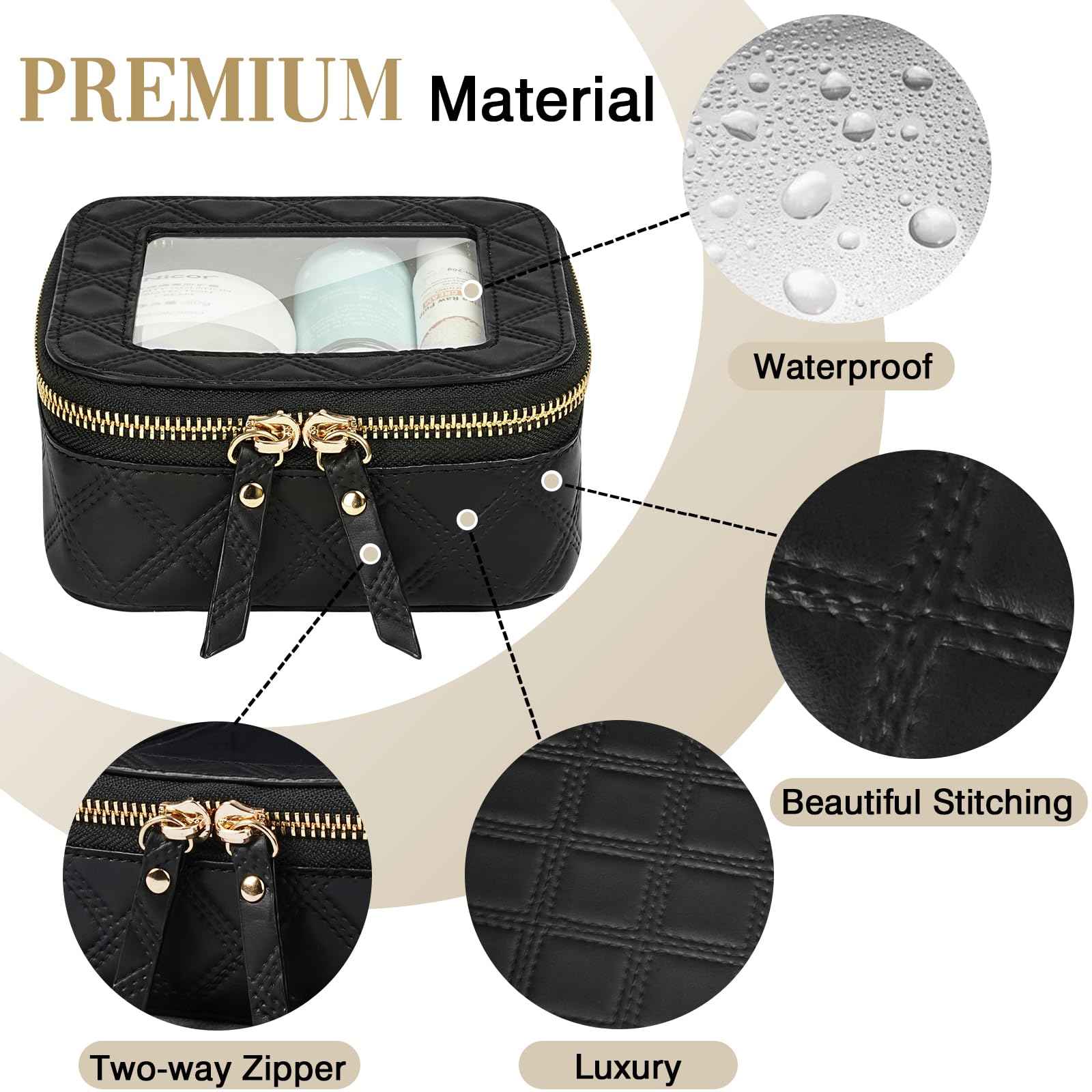 CHATSZ Mini Makeup Bag, Clear Cosmetic Bags for Women, Waterproof Transparent Toiletry Bag with Zipper, Small Cosmetic Case, Car Bag for Gift Clear Travel Pouch (Black)