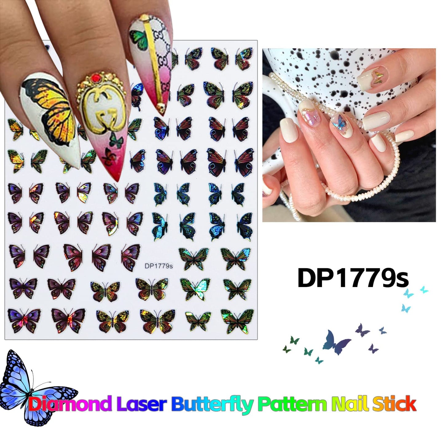 6 Sheets Butterfly Nail Stickers Laser Butterfly Nail Stickers for Nail Art Butterfly Nail Decals 3D Self-Adhesive Spring Nail Stickers Colorful Butterfly Nail Art Stickers Nail Supplies for Women