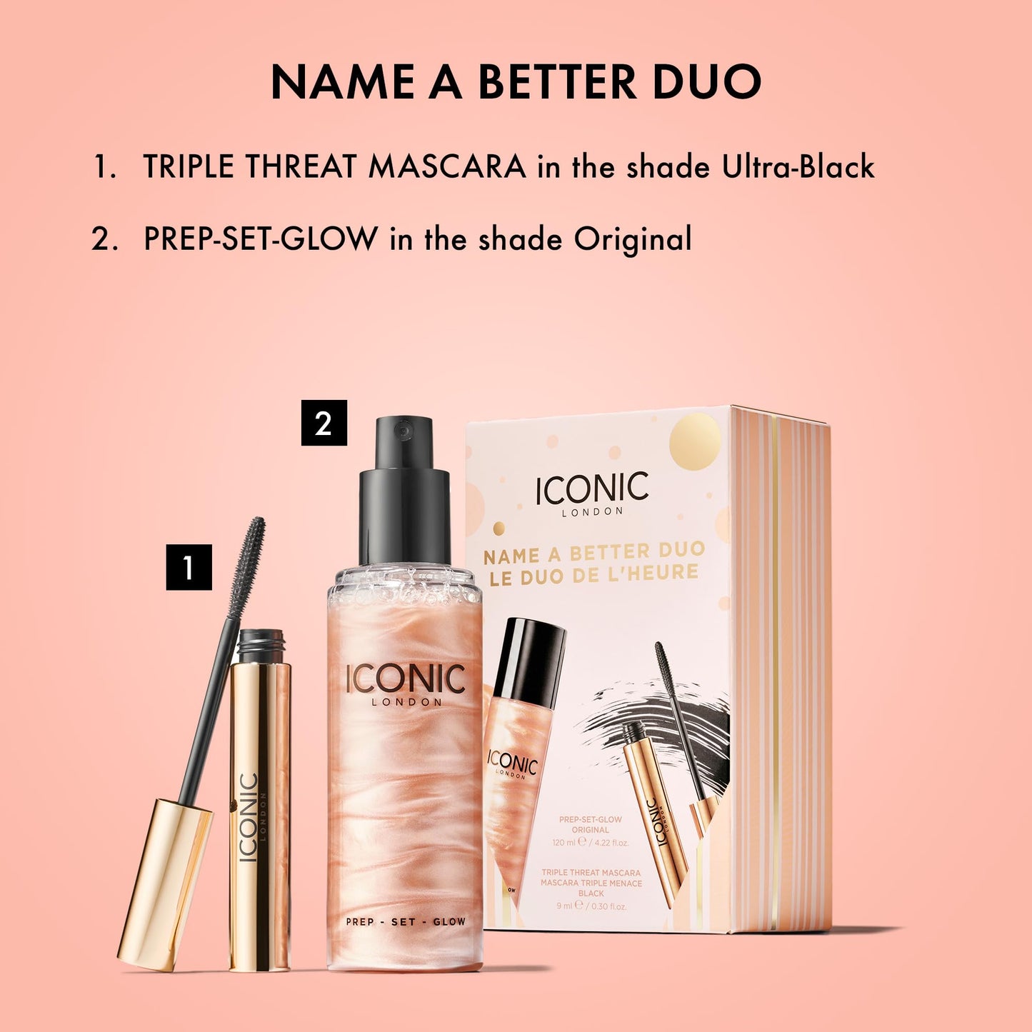 ICONIC LONDON Name a Better DUO Gift Set | Includes Triple Threat Mascara and Prep-Set-Glow Original