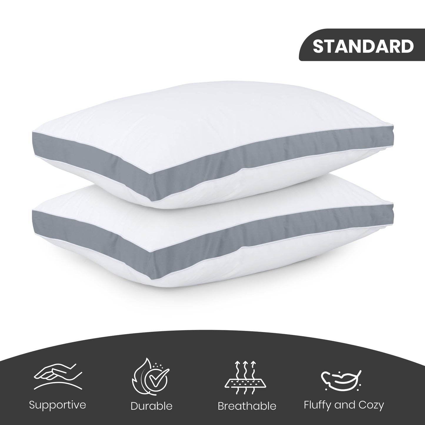 Utopia Bedding Bed Pillows for Sleeping Standard Size (Grey), Set of 2, Cooling Hotel Quality, Gusseted Pillow for Back, Stomach or Side Sleepers