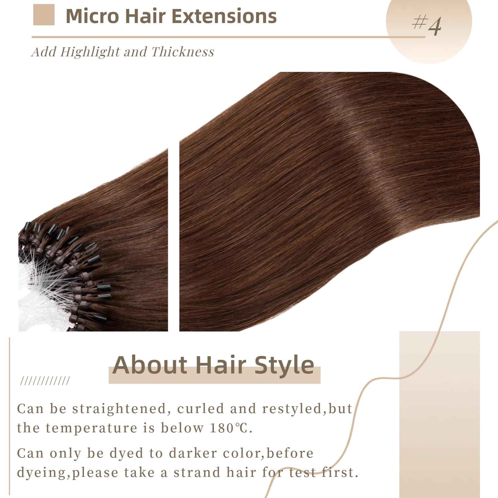 Microlink Hair Extensions Human Hair Brown Bead Hair Micro Beads Hair Extensions 16" Remy Hair Extension 1g/s 50g #4 Micro Loop Hair Extension for Women