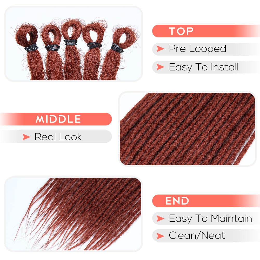 Kraler 24 inch 40 Strands Thick Dreadlock Extensions, SE Copper Red Crochet Dreadls Extensions of Synthetic Hair 1cm Width Hip Hop Style Dreadlock for Girls