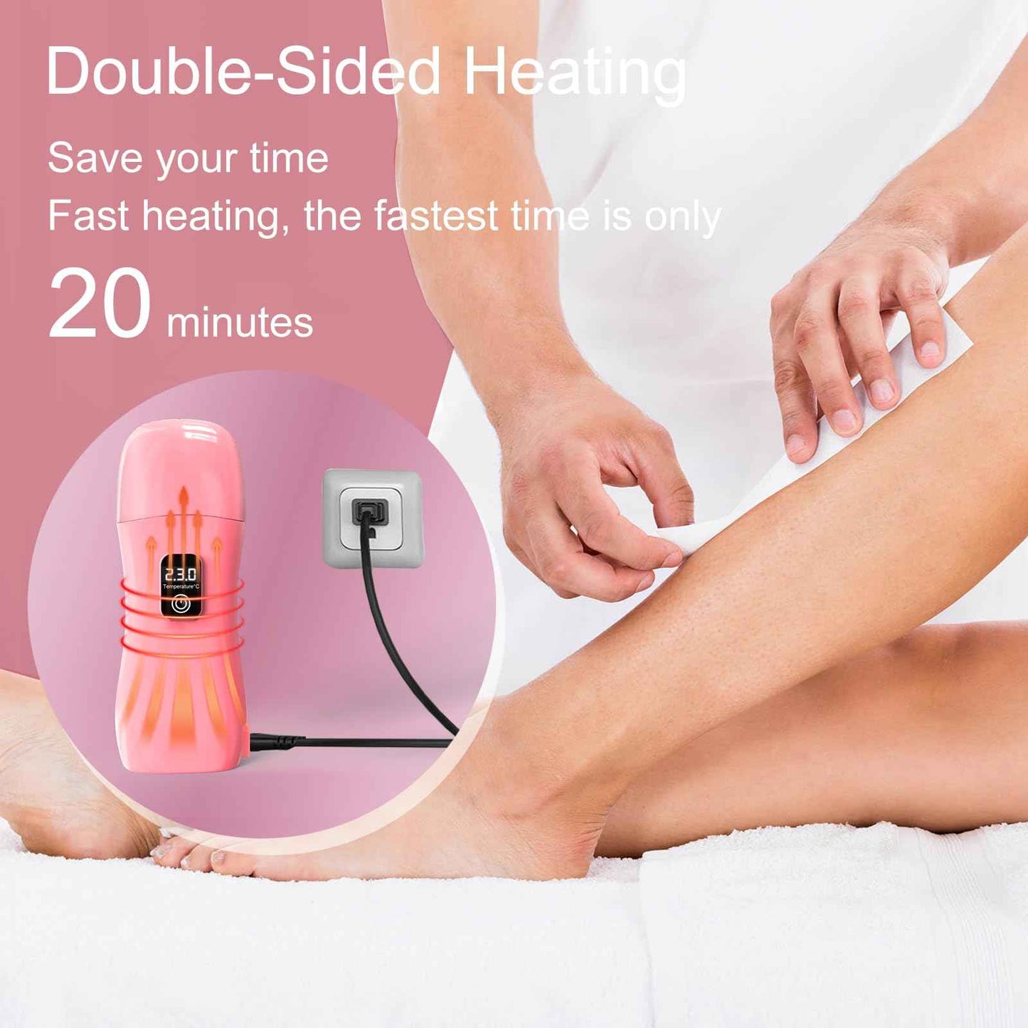 Roll on Wax Kit for Hair Removal - Wax Roller with Digital LED Display, Waxing Kit for Hair Removal for Women, Safe No-Burn At-Home Waxs Warmer, 2 Soft Honey Cartridges & 50 Strips