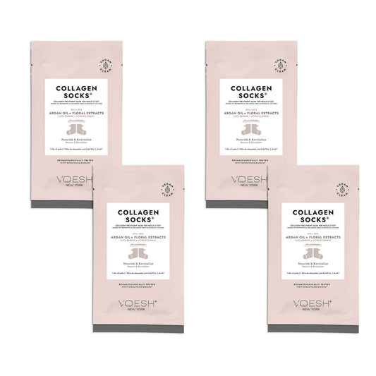 VOESH Collagen Socks, Collagen Socks for Dry Feet, 4 Pack, Cracked Heel Repair, Moisturizing Socks, Spa Pedicure Treatment, Spa Socks, Foot Peel Masks, Vegan