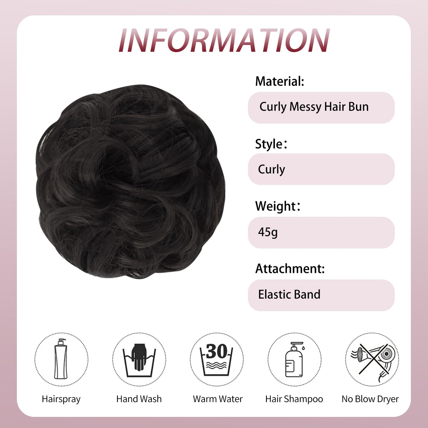 Lynclare Messy Bun Hair Piece Wavy Synthetic Hair Extension，Curly messy Bun Scrunchie Extensions for Women， Chignon Tousled Updo Ponytail Hairpieces with Elastic Rubber（Dark Brown）