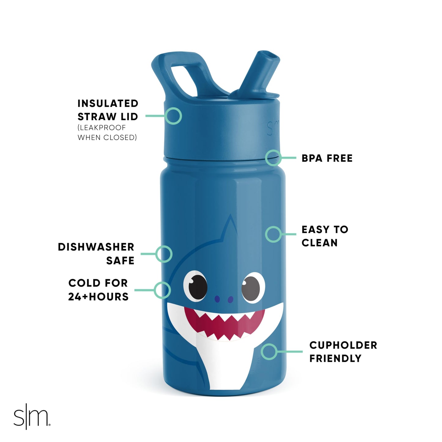 Simple Modern Baby Shark Kids Water Bottle with Straw Lid | Reusable Insulated Stainless Steel Cup for Boys, School | Summit Collection | 14oz, Daddy Shark