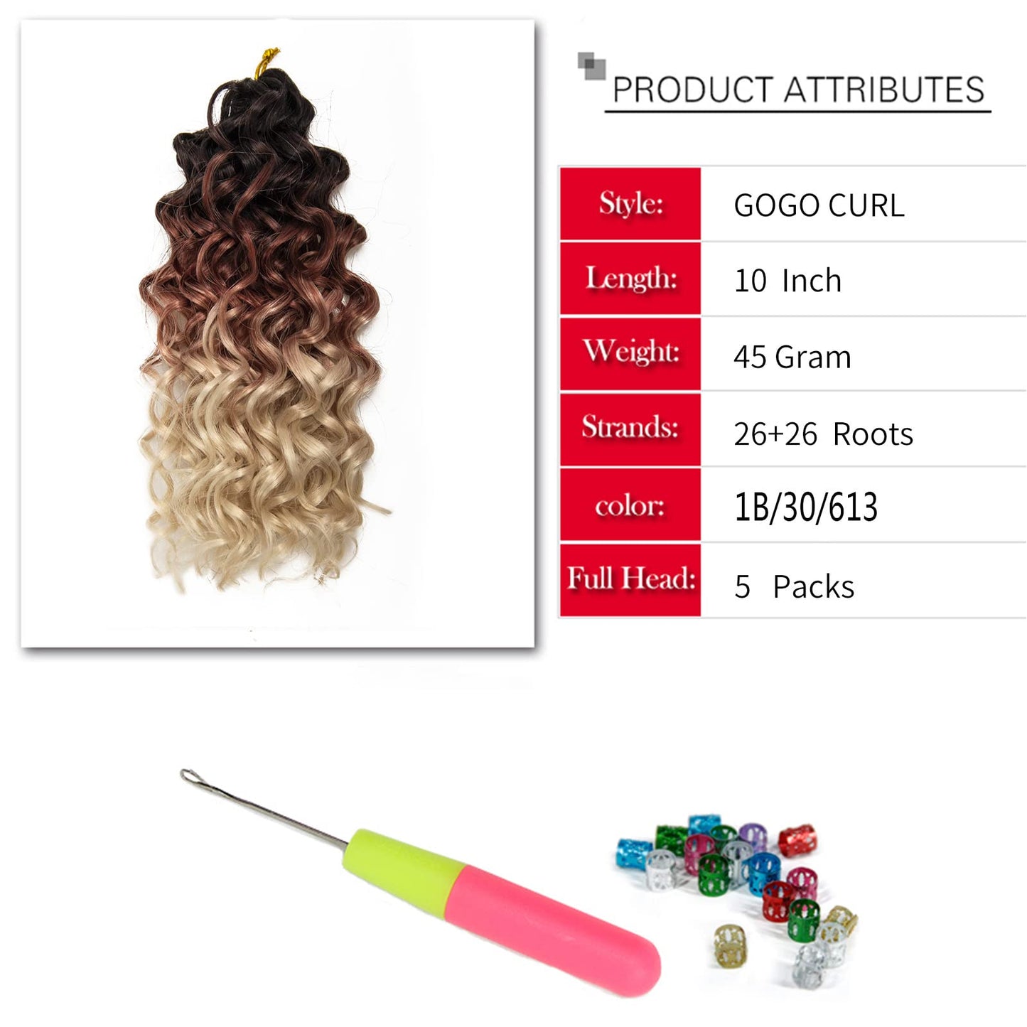 8 Packs Curly Crochet Hair GoGo Curl Crochet hair for Women Deep Wave Braiding hair,Synthetic Bohemian Crochet Braid Water Wave Crochet hair Extensions(1B/30/613, 10inch)