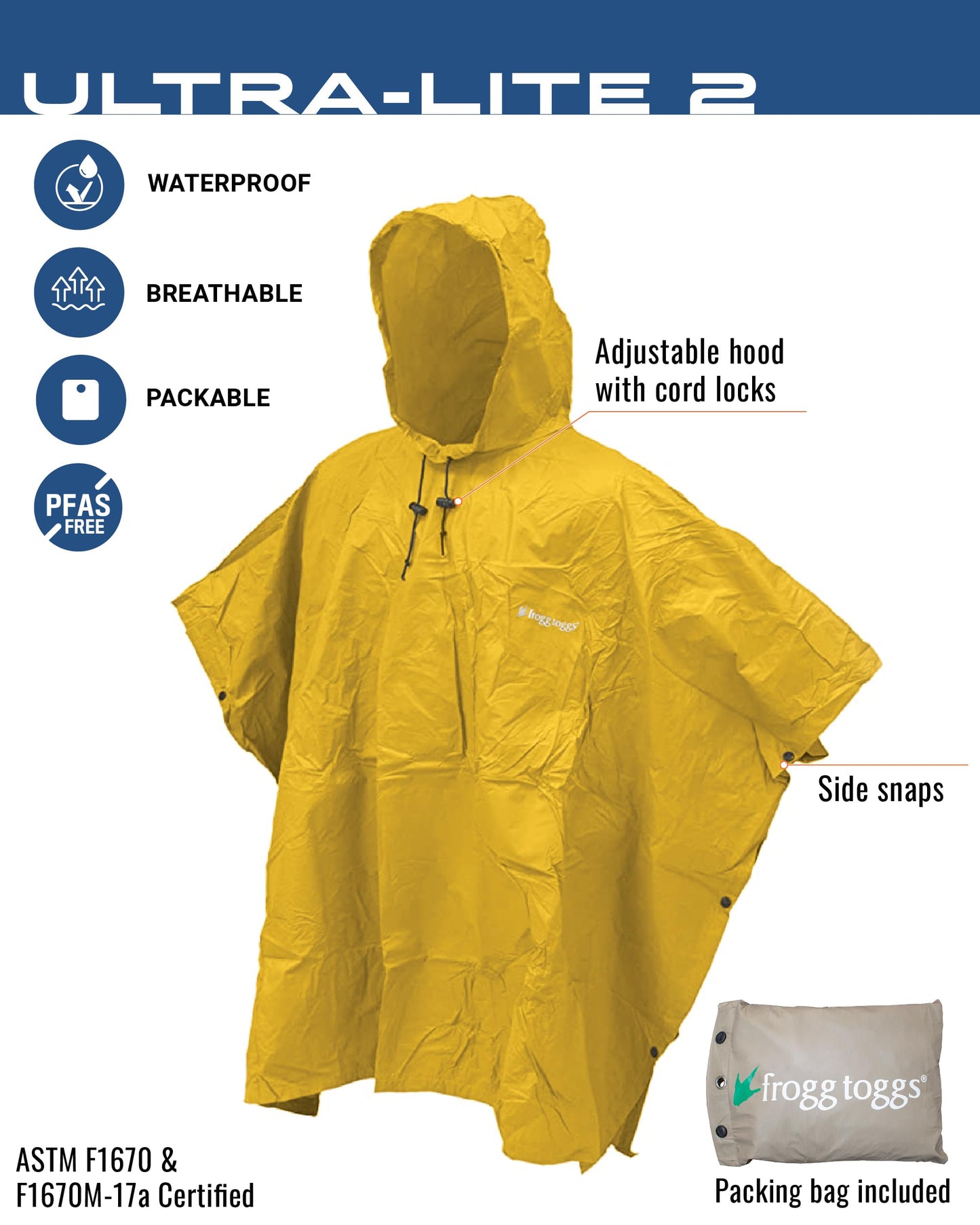 FROGG TOGGS Ultra-Lite2 Reusable Waterproof Breathable Poncho