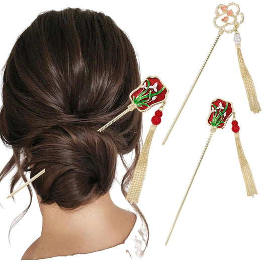 2PCS Metal Flower Hairpins Hair Stick Fork Sticks French Hair Pin Buns Hair Accessories for Women Girls #01