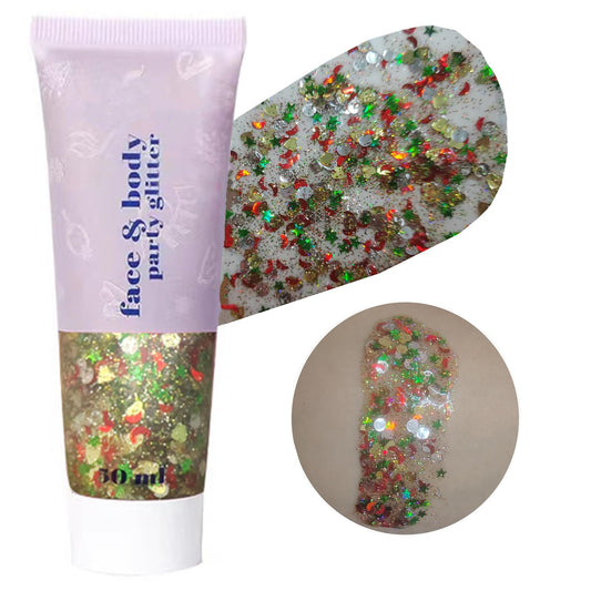 Go Ho Christmas Body and Face Glitter,Mermaid Glitter Face Paint,Holographic Long Lasting Chunky Sequins Glitters,Reflective Glitter Makeup,Festival Rave Accessories