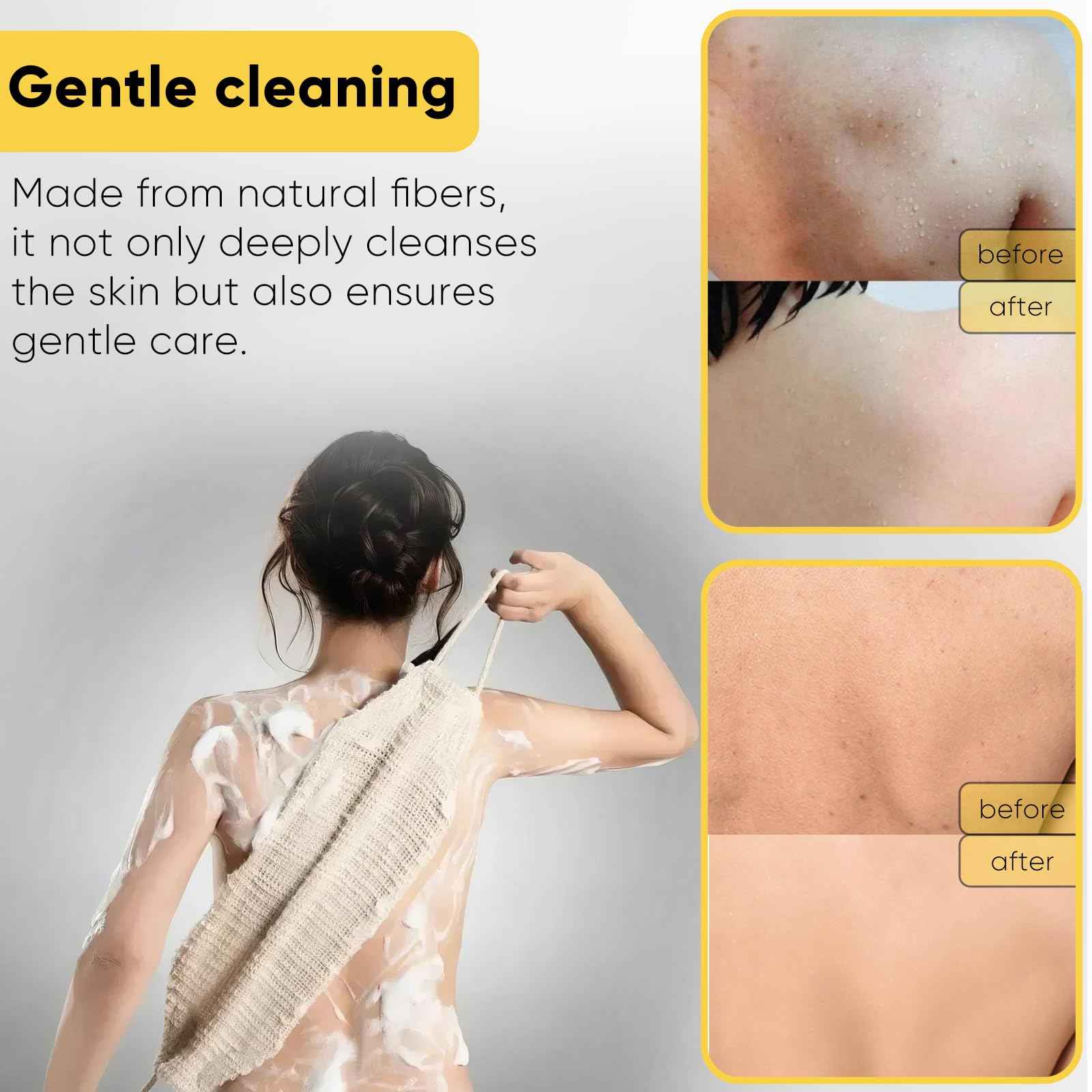 MARRASSA Natural Sisal & Ramie Exfoliating Body Scrubber for Shower with Handle（3 pcs） - Deep Cleanse Back Scrubber, Scrub Spa Tool for Glowing Skin & Whole Body Care (3pcs)
