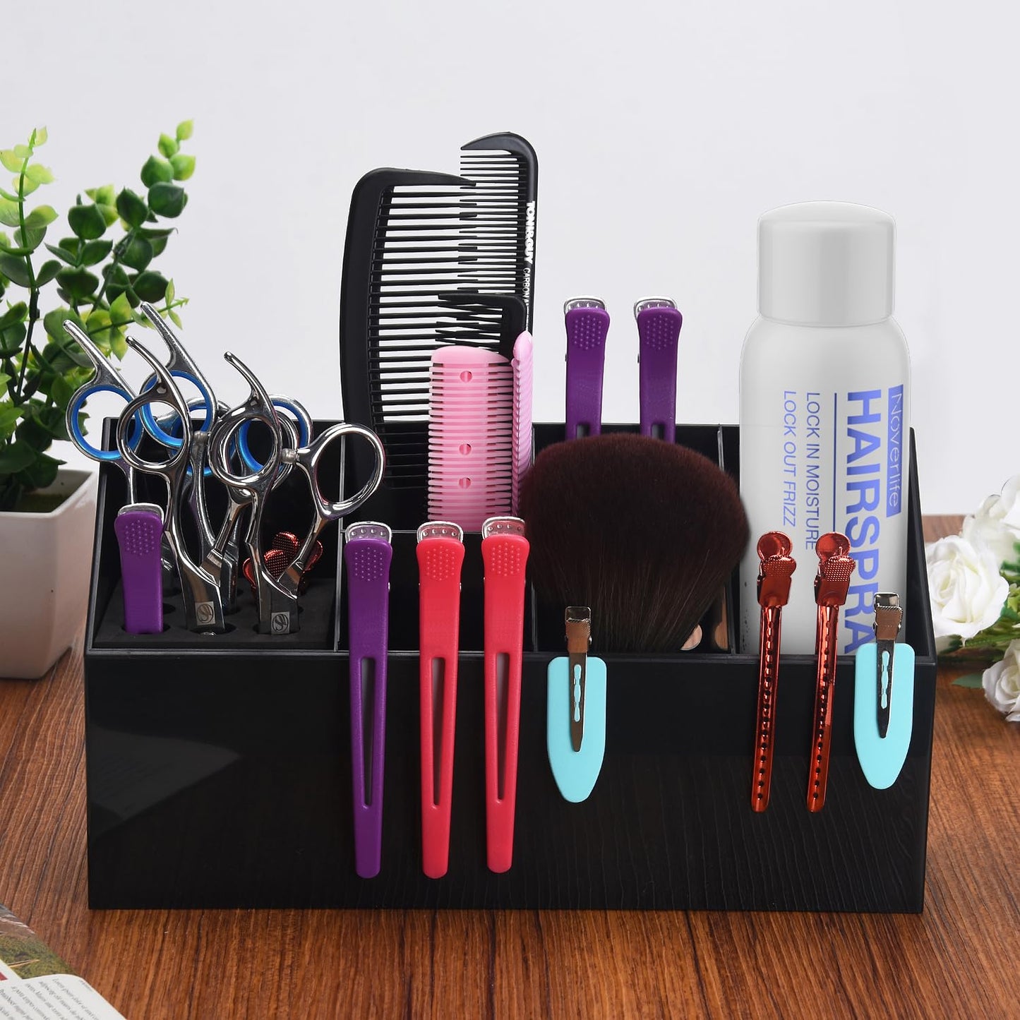 Noverlife Hair Scissors Large Storage Box, Shear Holder for Hair Salon, Scissor Holder, Hairdressing Combs Clips Scissors Professional Hairdressing Combs, Clips, Brushes Storage Racks Tool Box - Black