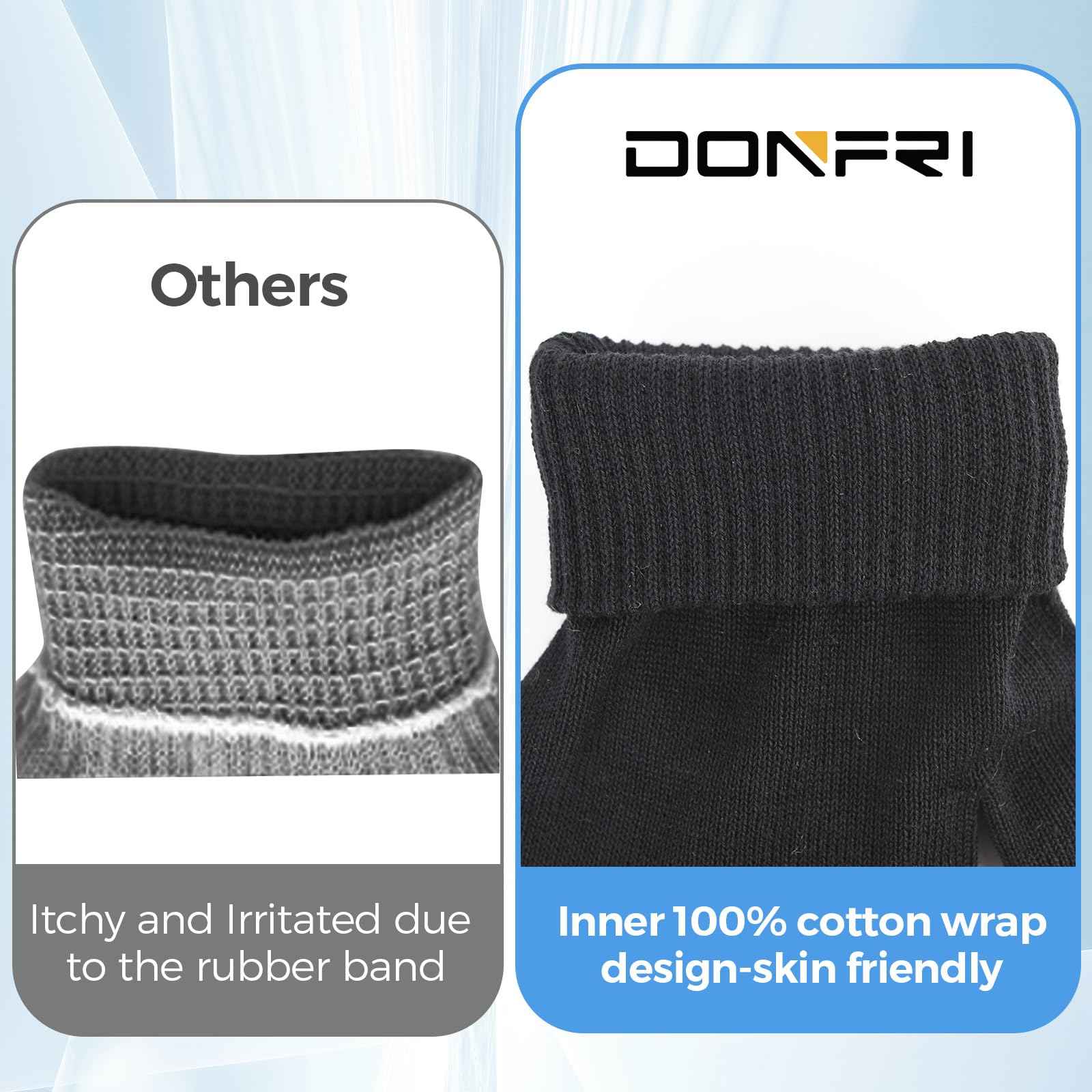 Donfri 6 Pairs Cotton Moisturizing Gloves Men Touchscreen Fingers for Eczema Dry Hands Hand Care Overnight Moisturizing (Large-Black)