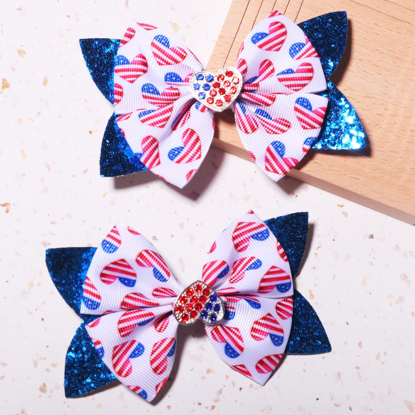 4th of July Bows Hair Clips, 4th of July Hair Accessories for Women Girls 2Pcs Patriotic Bows Hairpins Blue Sequins Barrette Red White and Blue Accessories