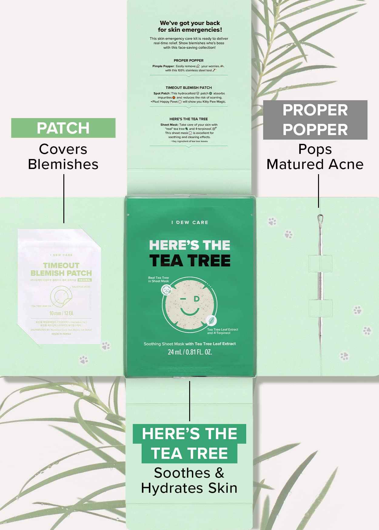 I DEW CARE Rolling With It | Reusable and Hygenic Cooling Facial Roller + Emergency Skin Care Kit - Ready Aim Clear Bundle