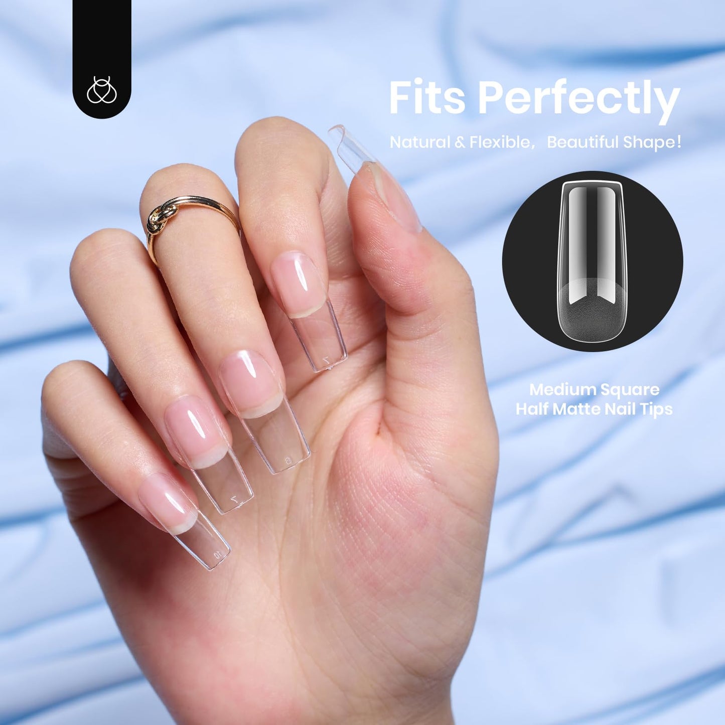 Beetles Gel Nail Tips Easy Nail Extension 504Pcs Pre shaped Medium Square Half Matte Nail Tips Press on Gelly Tips Full Cover False Nails for Gel Art Polish Soak off Nail Extensions Acrylic Nails