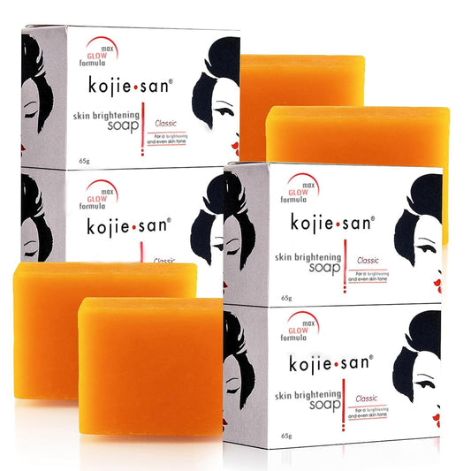 Kojie San Skin Brightening Soap - Original Kojic Acid, Dark Spot Remover Bar Soap with Coconut & Tea Tree Oil – 65g x 4 Bars