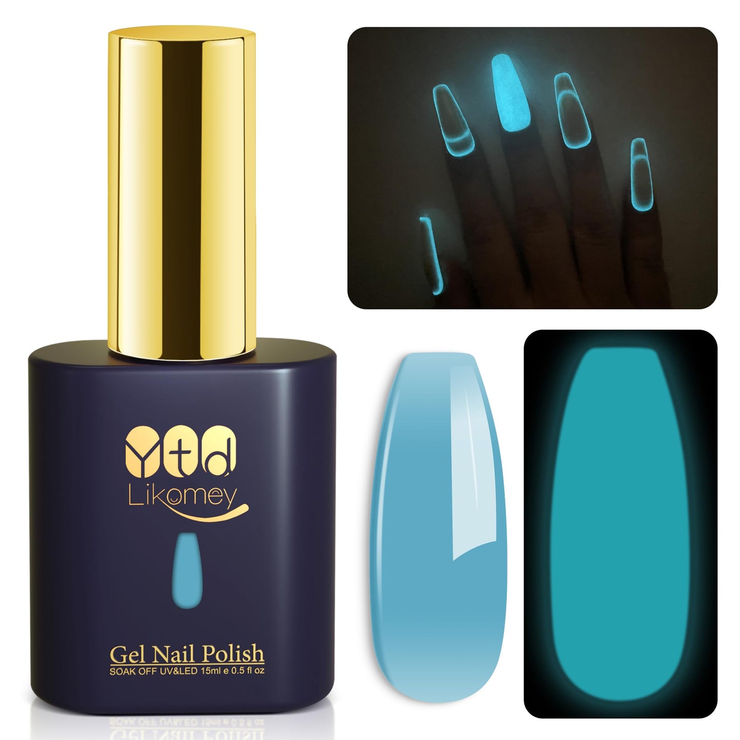 YTD Likomey Glow in the Dark Gel Nail Polish,15ml Translucent Light Blue Luminous Glow Effect UV Nails Gel,Fluorescent Bright Manicure Salon Home DIY UV Manicure Nail Art Varnish,YG01