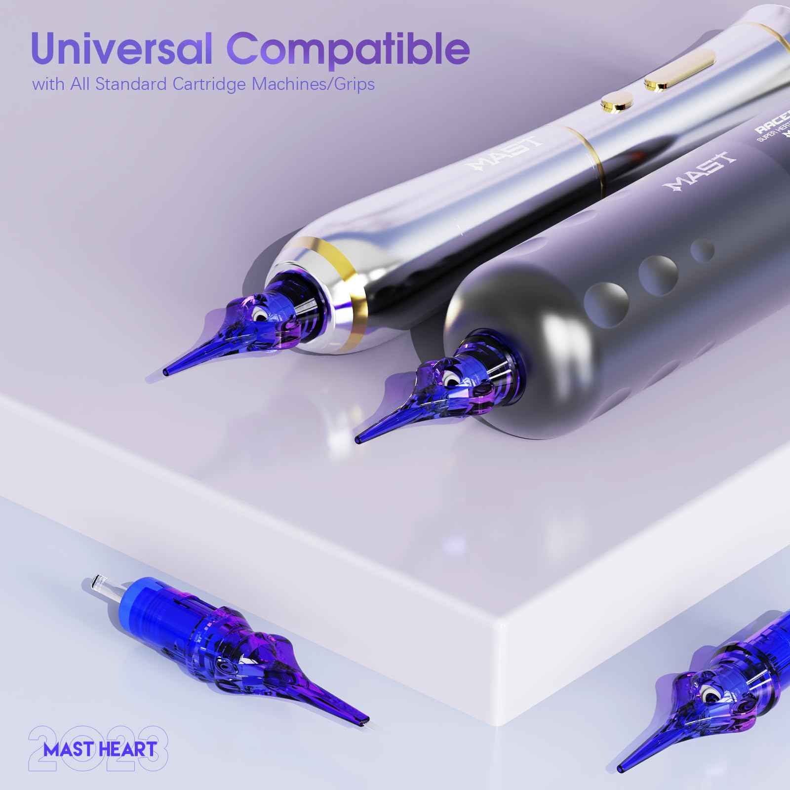 Mast Heart Tattoo Needles Cartridges 20Pcs Disposable 0801RLT Round Liner Long Tips for Precision & Style