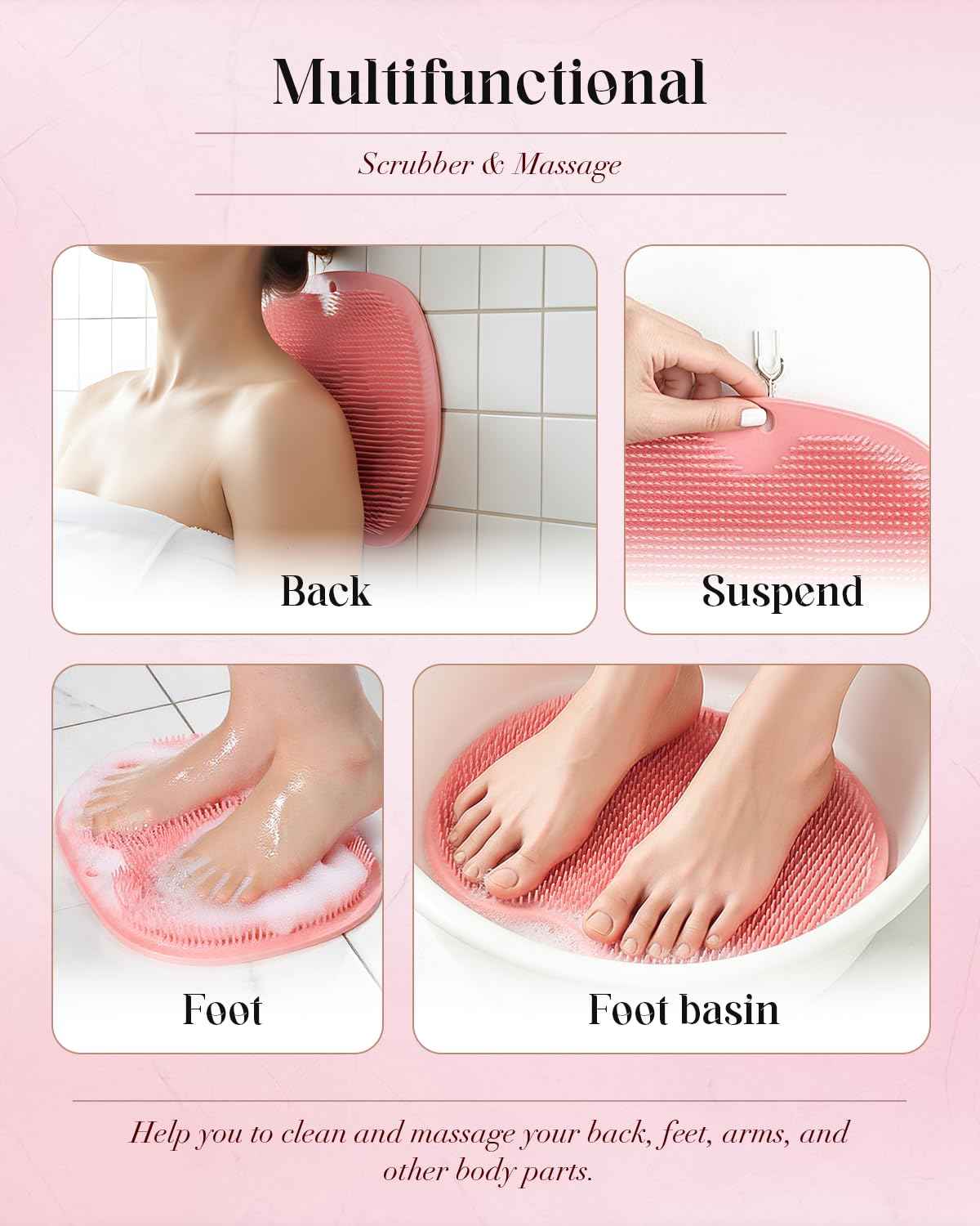 Silicone Shower Foot Scrubber Mat, 2026 Upgraded Shower Foot and Back Scrubber Massage Pad with Non-Slip Suction Cups, Magic Exfoliating & Massages Scrubber Mat for Soothes Tired Feet (Blue)