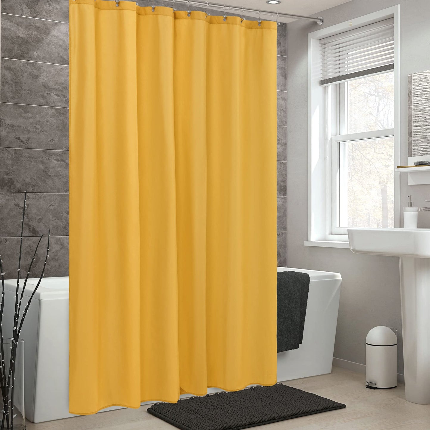 ALYVIA SPRING Yellow Shower Curtain or Liner with 3 Magnets - Soft Hotel Quality Fabric Shower Curtain for Bathroom, Light-Weight & Machine Washable - Standard Size 72x72, Mustard Yellow