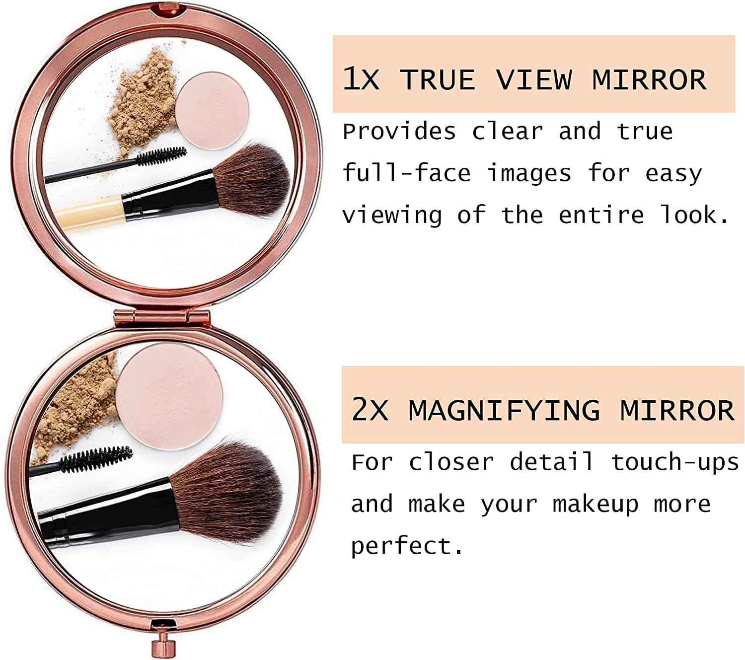 10 Pieces Sublimation Blank Magnifying Compact Mirror for Purses with 2 x 1x Magnification, Rose Gold Folding Mini Pocket Double Sided Travel Makeup Mirror,Perfect for Purse, Pocket Mirror for Gift