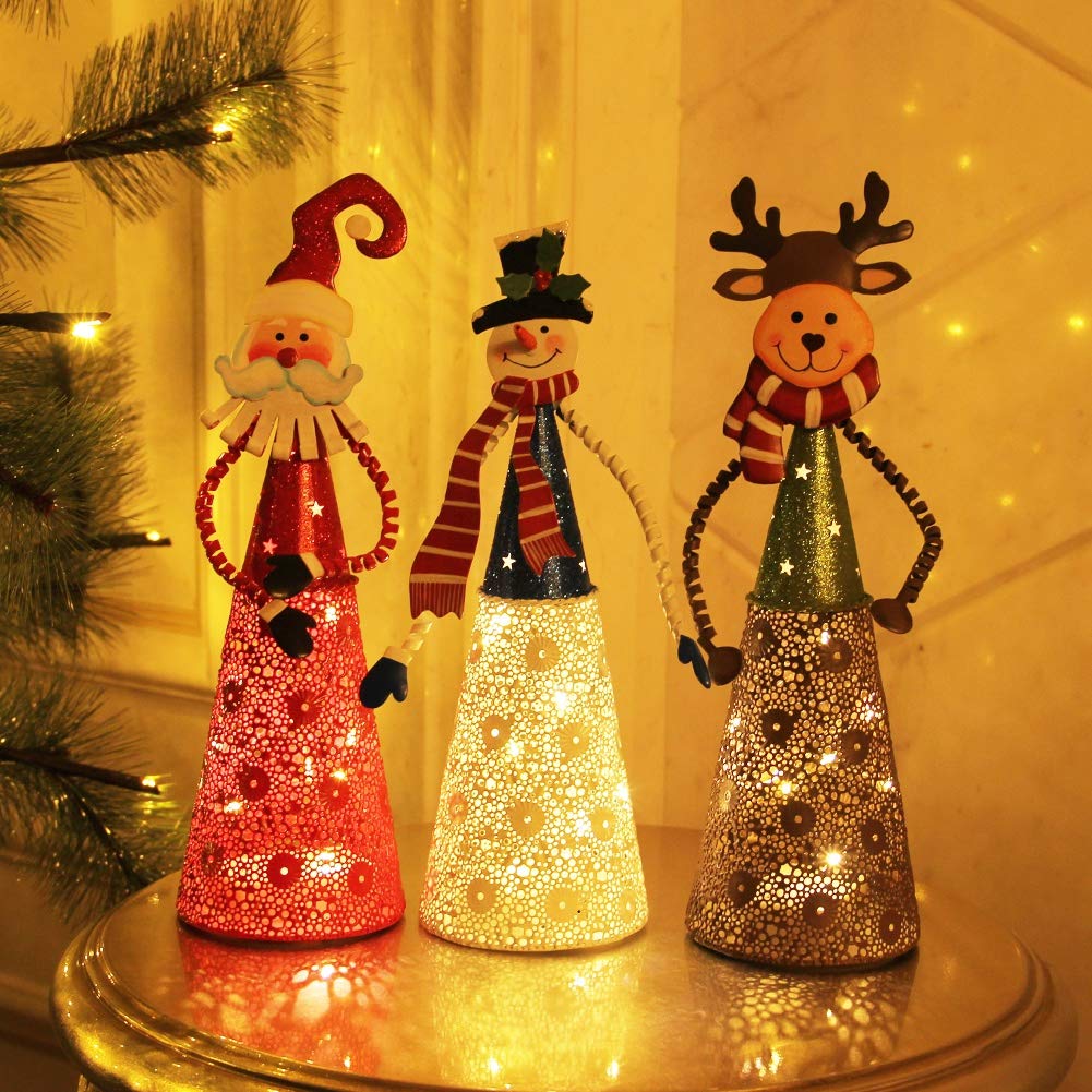 FORUP Lighted Christmas Table Decorations, Set of 3 LED Lighting Santa Snowman Reindeer