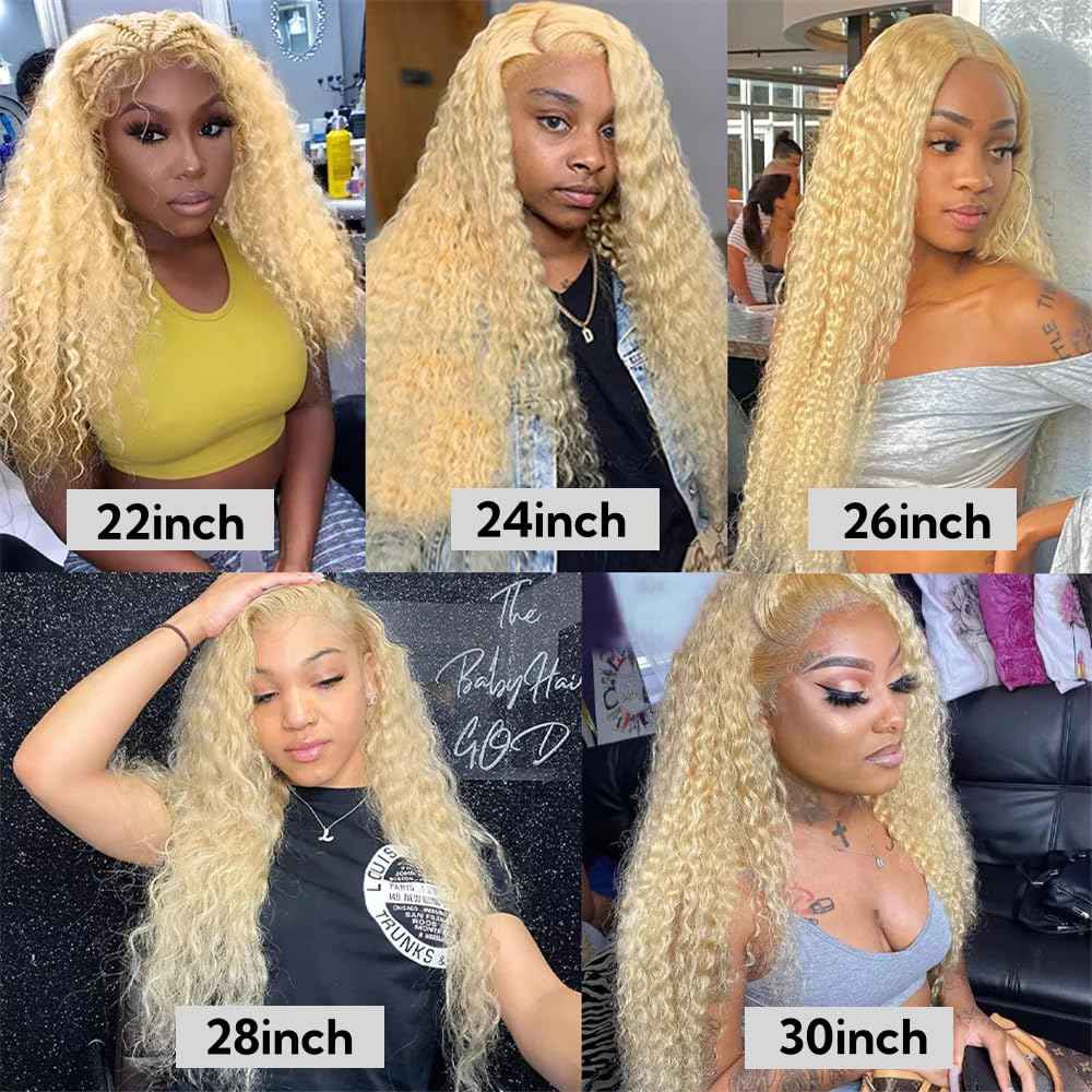 12A 613 Blonde Deep Wave Human Hair Bundles 18Inch 100% Unprocessed Brazilian Virgin Hair Extensions, Soft Double Weft Weave Curly Deep Wave Bundles Human Hair for Women (18inch)