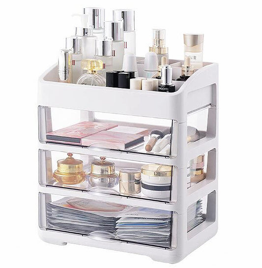 Makeup Organizer with 3 Drawers, Acrylic Clear Cosmetic Storage Organizer for Lotion, Jewelry, Hair Accessories, Cosmetic Display Case for Vanity, Bathroom Counter or Dresser