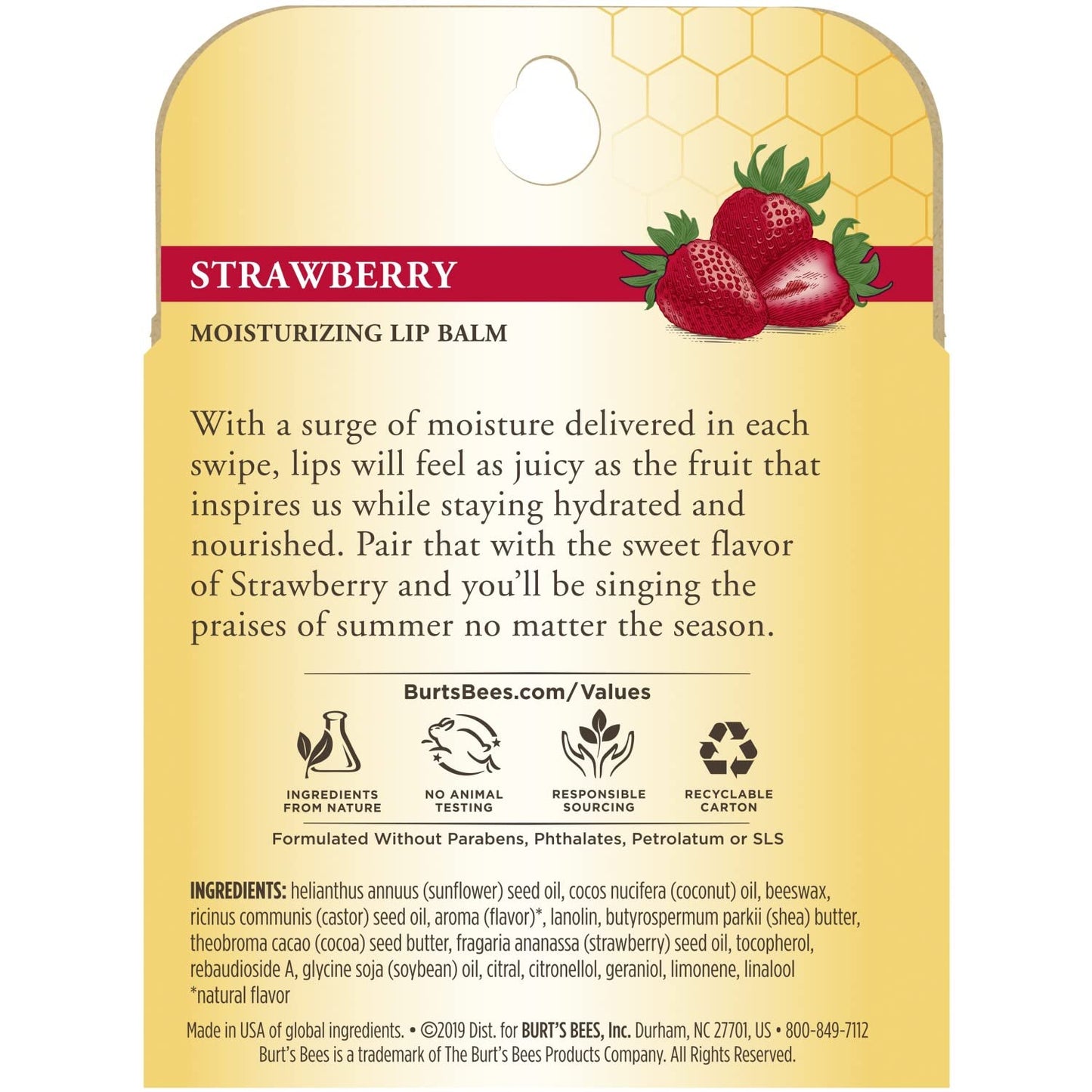 Burt's Bees 100% Natural Moisturizing Lip Balm, Strawberry with Beeswax & Fruit Extracts - 4 Tubes