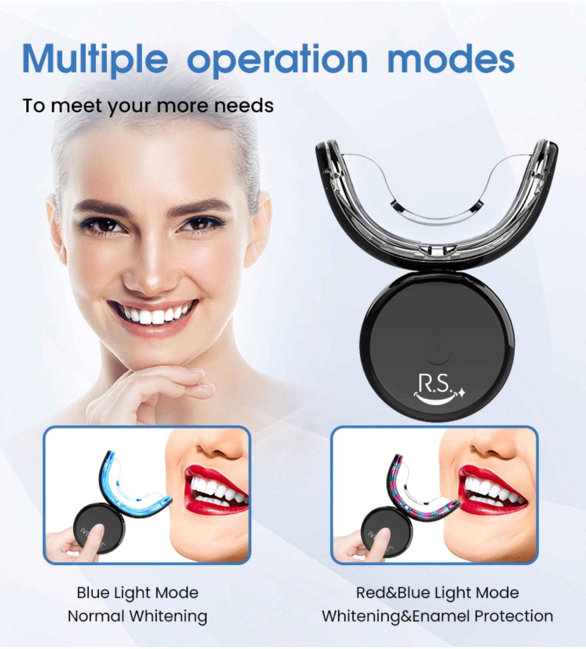 RS Smile Professional Wireless Teeth Whitening Kit with 32X Dual LED Lights, Red & Blue Light Technology for Deep Whitening, Rechargeable Device, Gentle Enamel - Safe Formula