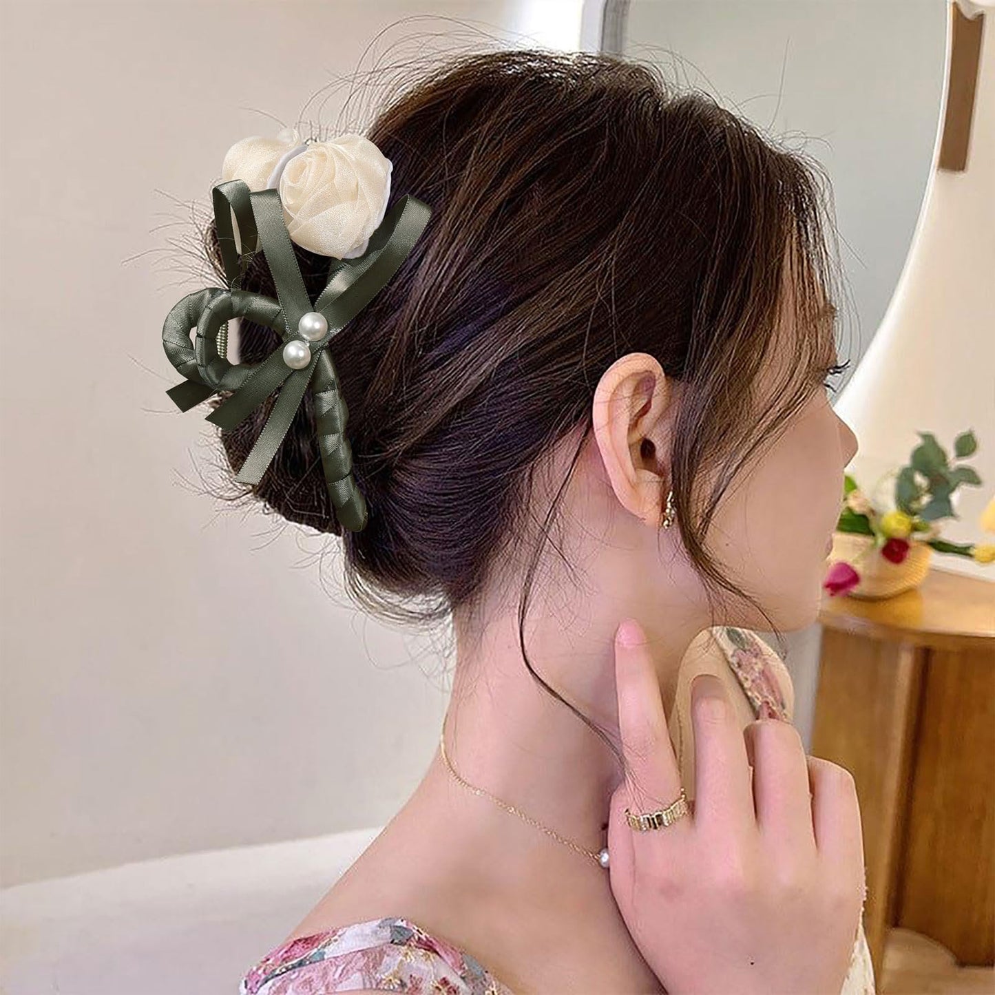 3PCS Large Bowknot Hair Claw Clip for Women, Bow Claw Clip with Tulip Hair Clip for Thin Thick, Strong Hold Flower Hair Barrette Accessories for Girls Gifts