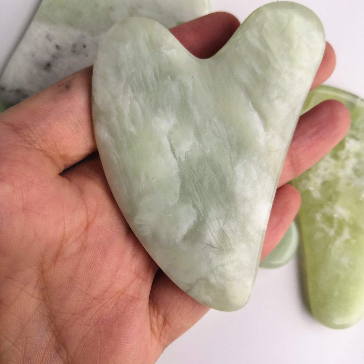 Loveliome Gua Sha Crystal Jade Stone Board for Skincare, Scraping Face Back Massage Relax Therapy Trigger Point Treatment(New Jade)