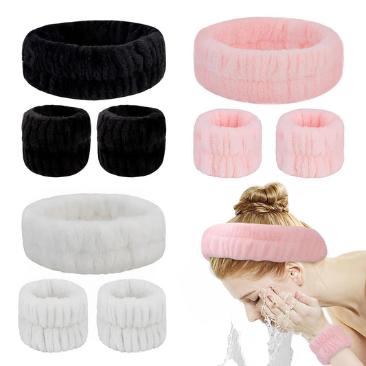 YARIEW 9Pcs Spa Headband and Wristband Set,3 Pieces Makeup Facial Face Wash Head Bands for Skin Care and 6 Pieces Wrist Bands for Washing Face Terry Cloth Headbands for Women and Girls…