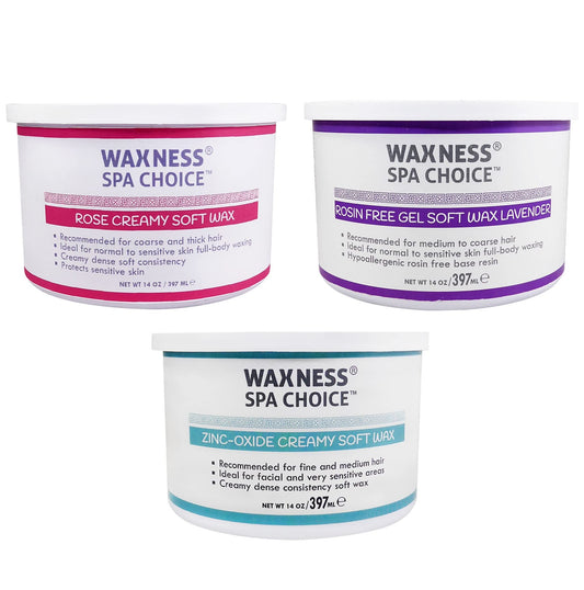 Waxness Spa Choice Assorted Soft Wax Tins 14 oz Pack of 3 - Rose, Lavender Zinc Oxyde