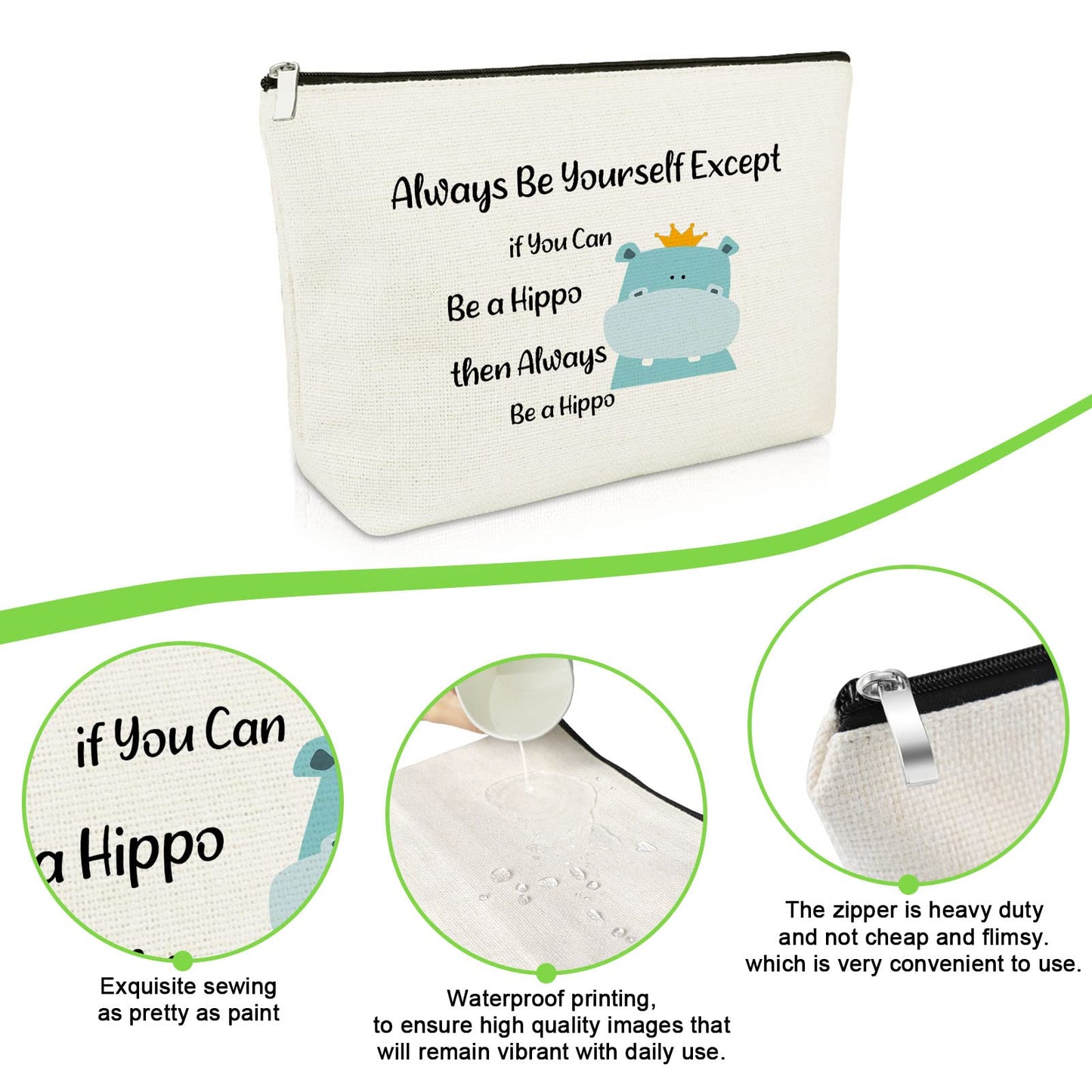 Inspirational Gifts for Women Girl Hippo Lover Makeup Bag Funny Hippos Gifts for Daughter Niece Granddaughter Cosmetic Bag Hippopotamus Gifts for Animal Lover Birthday Graduation Gifts Cosmetic Pouch