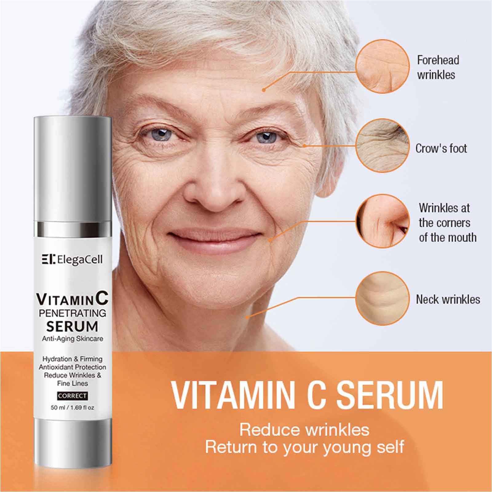 HACIRFE ElegaCell Vitamin C Serum for Women Over 70 - Advanced Anti-Aging Vitamin C Face Super Serum for Mature Skin 1.69 fl oz pack of 2
