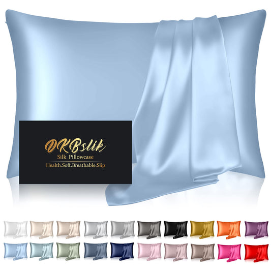 Silk Pillowcase for Hair and Skin, Mulberry Silk Pillow Cases Standard Size, Soft Cooling Sleep Both Sides Natural Silk Satin Pillow Covers with Hidden Zipper, Gifts for Women Men, Haze Blue