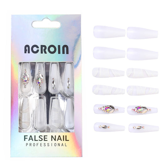 Press-On Manicure, Long Press on Nails Coffin Ballerina Acrylic DIY Nail Kit, Full Cover Artificial False Nails for Nail Art Decoration, Reusable, 30 Pcs Fake Nails - Grey Diamond