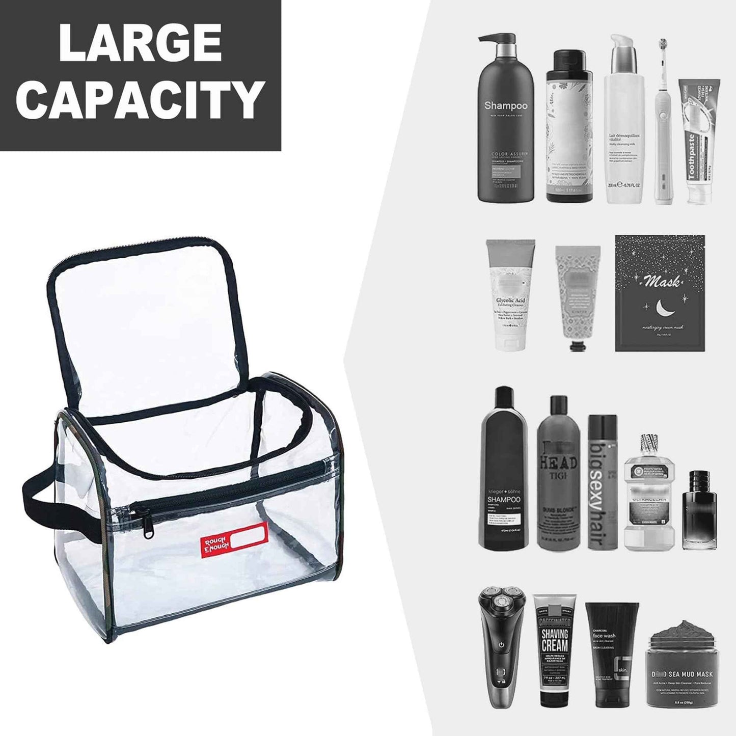 Rough Enough Clear Makeup Toiletry Bag Cosmetic Organizer Large Medicine Pouch with Zipper for Women Travel Accessories Essentials Pouch Toiletries Airport