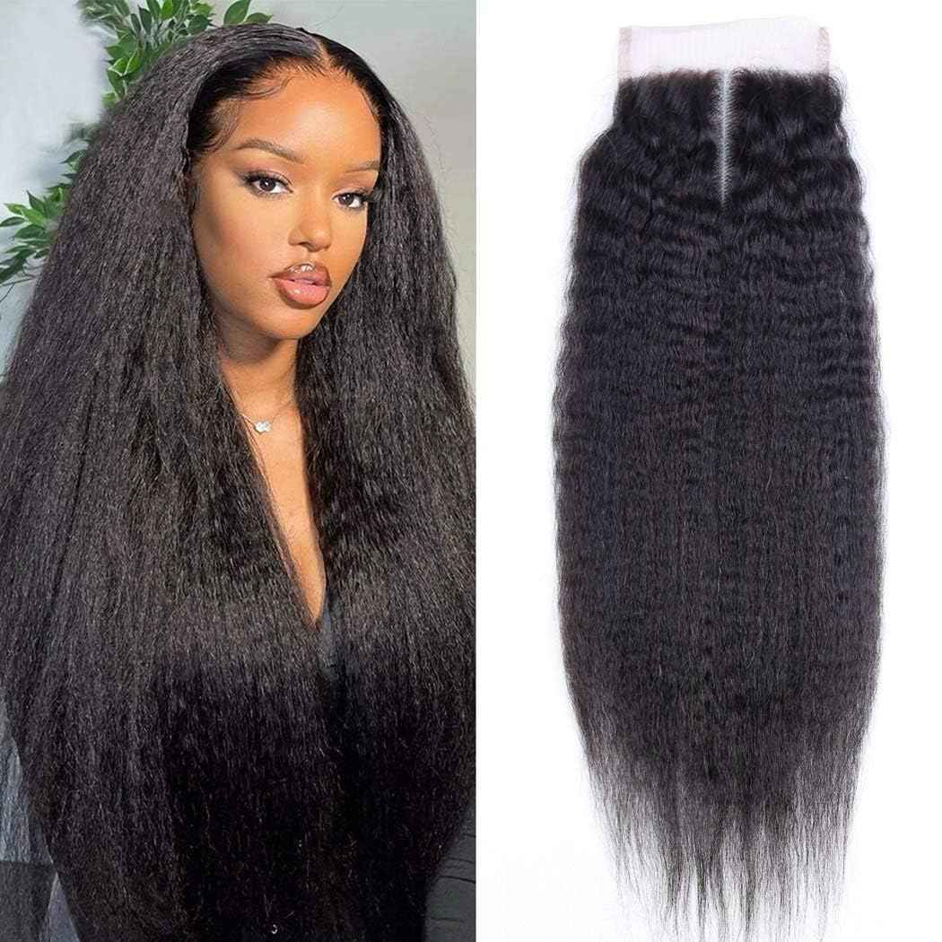 Selina Hair 5x5 Lace Closure Human Hair Kinky Straight Free Part Yaki Brazilian Virgin Hair Natural Black Color 18 Inch