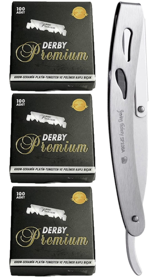 The Shave Factory Straight Edge Razor Kit (Matte / 300 Derby Premium Single Edge Razor Blades)