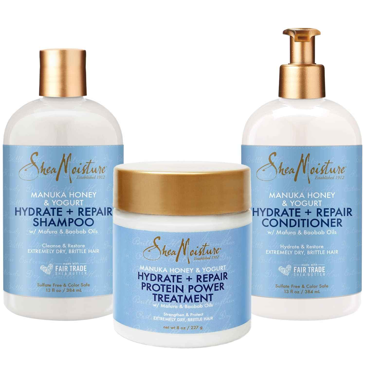 SheaMoisture Shampoo & Conditioner, Manuka Honey & Yogurt Hydrate & Repair + Whipped Curl Cream for Curly Hair Definition, Frizz Control