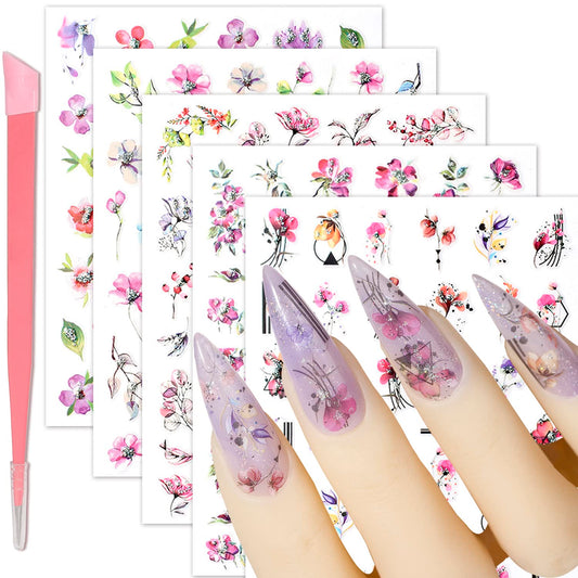 Flowers Nail Art Stickers 3D Self-adhesive Nail Stickers Colorful Flower Nail Art Decals Set Nail Stickers For Girls Kids Woman Nail Decals Accessories For Nail Designs Nail art Supplies DIY Decoration Nail Stickers for nail art（12 Sheets）