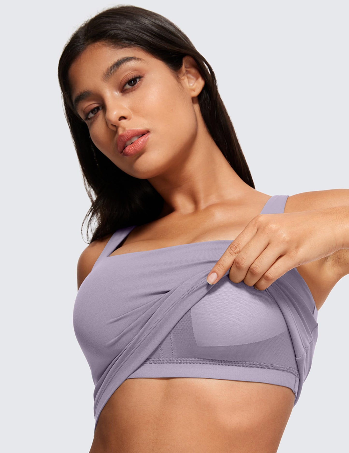 CRZ YOGA Butterluxe Womens Square Neck Longline Sports Bra - Workout Crop Tank Tops Padded with Built in Shelf Yoga Bra Lavender Mist XX-Small