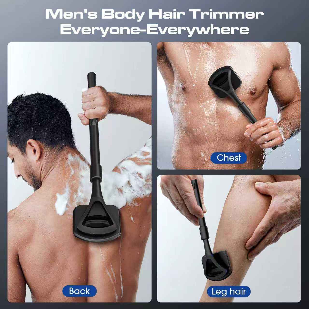 ZOMU Back Shavers for Men:Back Hair Shaver and Body Shavers for Men with Safety Blade Technology & Ergonomic DIY Long Handle, Wet or Dry Shaving-Black(Replaceable 8PCS 3.5inch Blades Included)